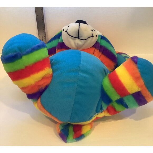 Peek A Boo Toys Plush Dog or Bear Rainbow Striped Stuffed Animal Soft Toy - Picture 6 of 8